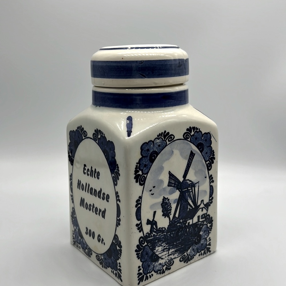 Antique DELFTS Hand-Painted Porcelain Blue & White Tea / Spice Jar~Holland~5.5”H